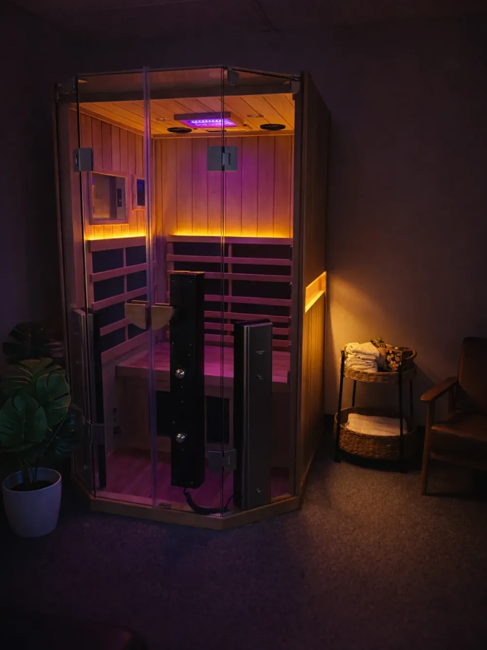 Infrared sauna with red light therapy panels